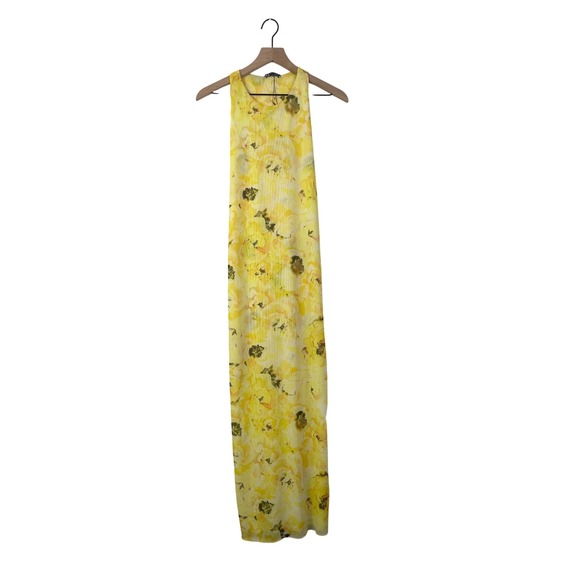 Zara Women's Yellow Floral Print Sleeveless Boho Maxi Dress Razor Back Large - Picture 6 of 7